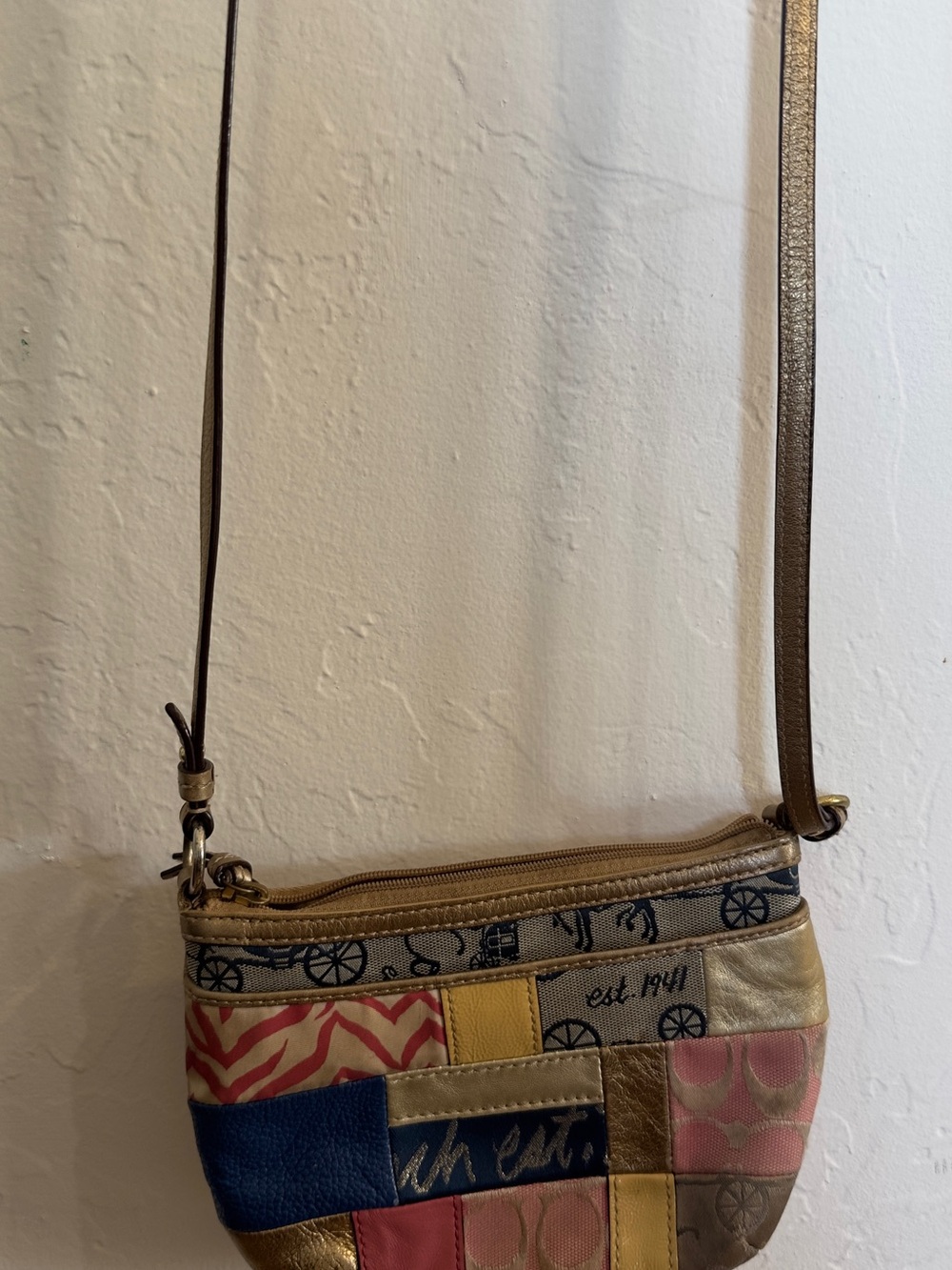Coach Patchwork Crossbody Bag in Gold, Pink, Blue, Yellow